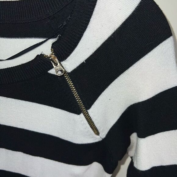 INC International Concepts Zipper Shoulder‎ Striped Sweater - Picture 6 of 7